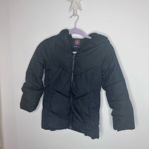 Swiss Tech Black Puffer Jacket with Hood and Quilted Design